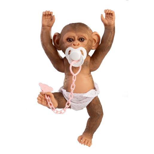 Boneco Macaco Reborn Cuequinha branca e rosa 32 cm